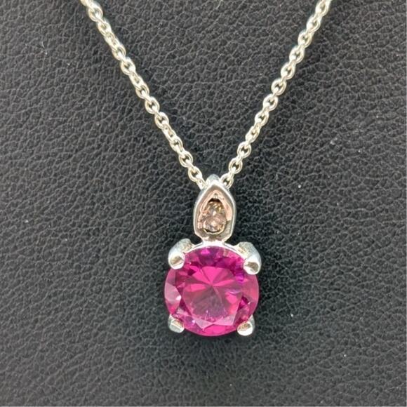 Pink Sapphire Solitaire & CZ Pendant 925 Sterling Silver 18.5" Necklace - Picture 3 of 10